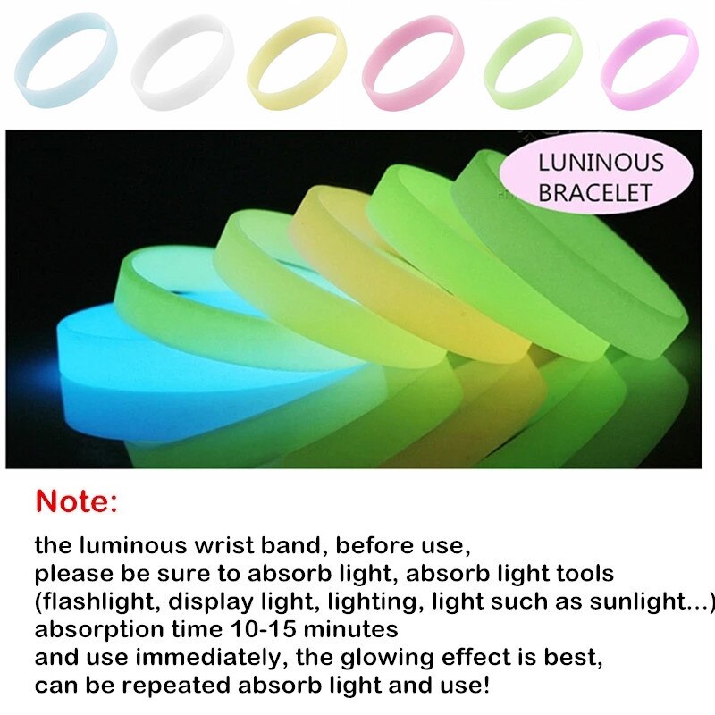 50pcs Glow in the Dark Power Silicone Bracelets Luminous Hologram Rubber wristband Men Women Teens Friendship Bangle