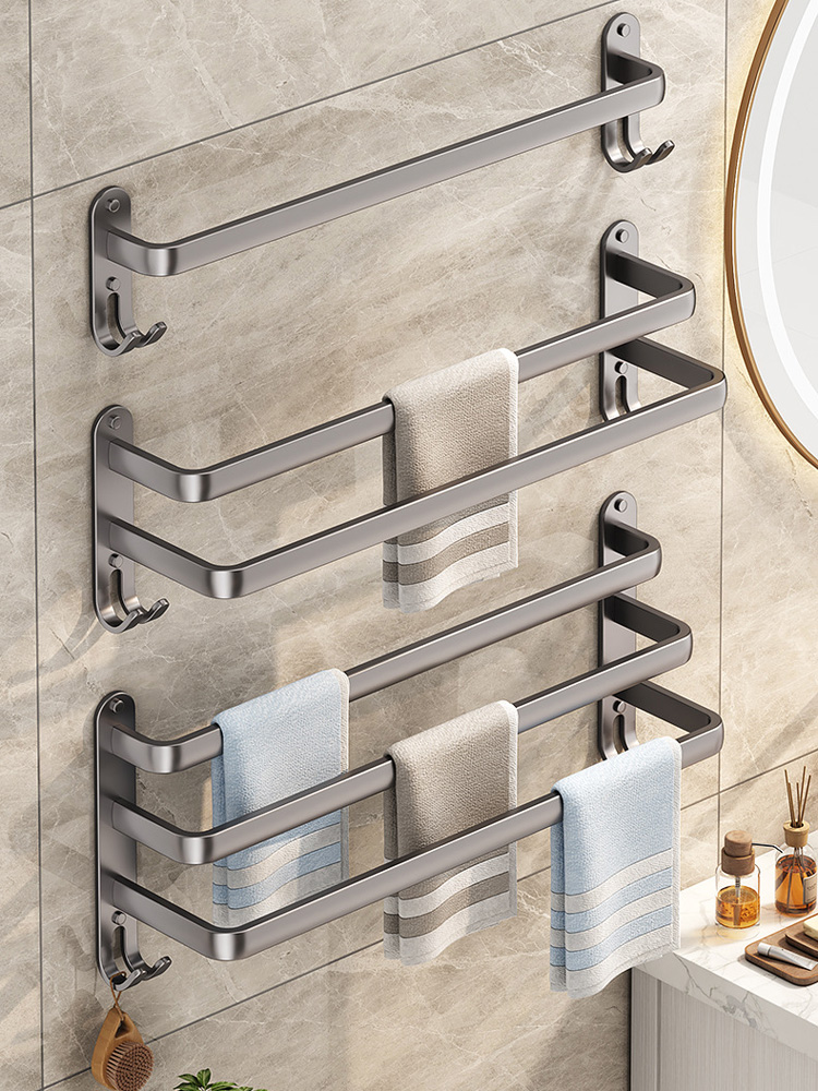 30-50cm veggmonterte håndklehengere håndklestativ baderomstilbehør håndklestang i aluminium matt svart dusjhåndkleholderkrok