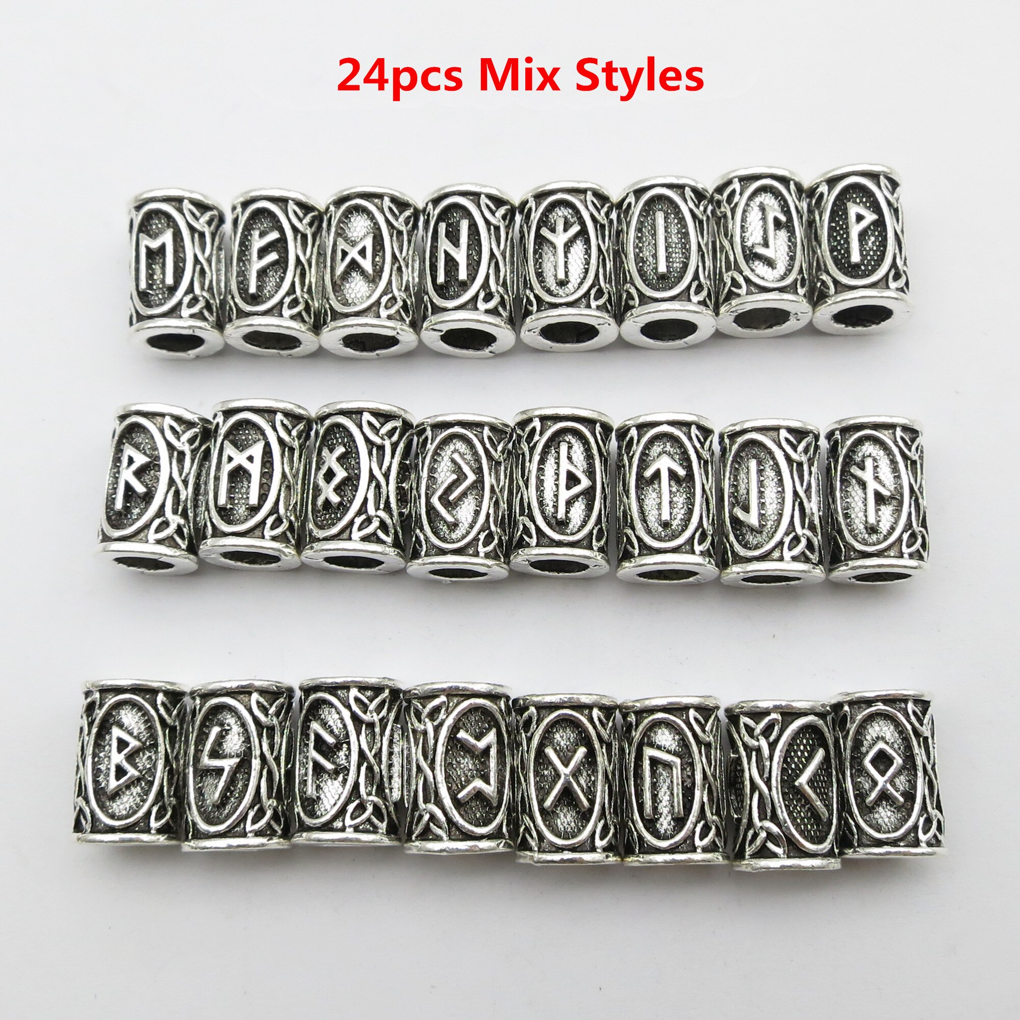 5 stücke/24 stücke Wikinger Rune Haar flechten Furcht Dreadlock Bart Perlen ringe Rohre Für männer frauen Haar Zubehör: 24Stck mischen Stile