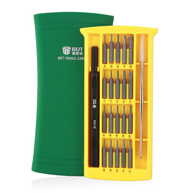 Juego de destornilladores de precisión BST-8930A 22 en 1, juego de destornilladores minimagnéticos, herramienta de reparación para Iphone y Samsung con cámara para teléfono móvil iPad: Green
