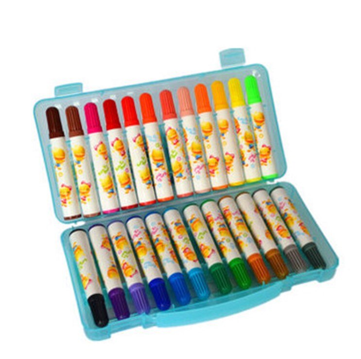 SIMBALION 24 kleur aquarel pen kinderen graffiti slagen dikke hoofd pen set: Blue packaging