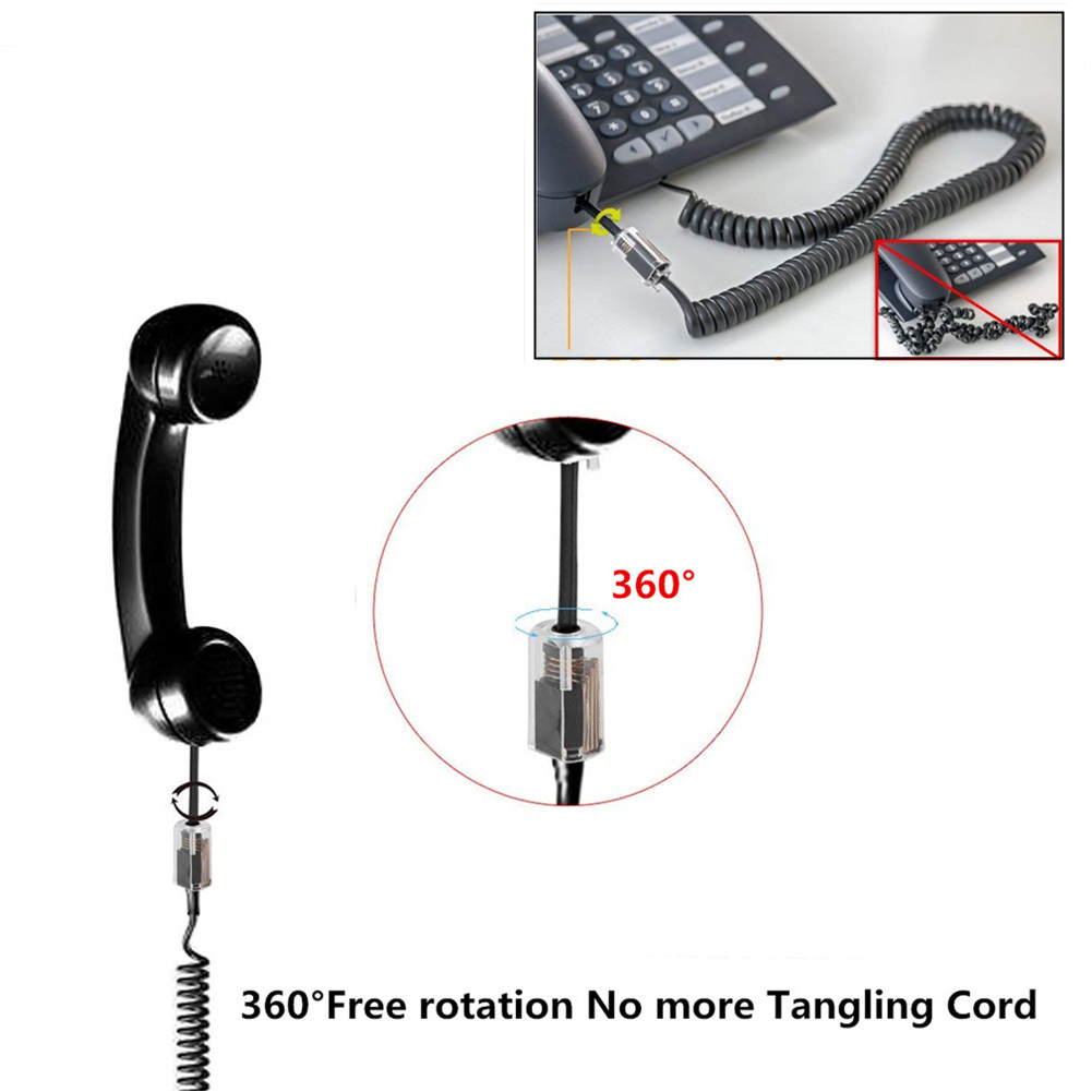 2pcs Handset Coil Telephone Cable Detangler Handle Office Anti Winding Electrical Equipment Extended 360 Degree Rotating Swivel