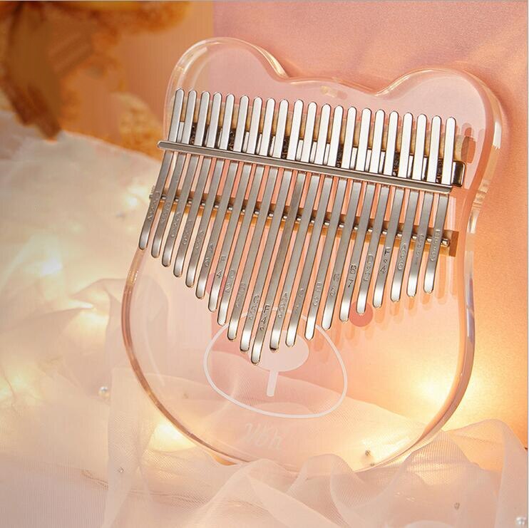 21 Keys Kalimba Thumb Piano,Portable Mbira Transparent Acrylic Wood Finger Piano,Musical Instrument for Beginners with Bag: Cute bear