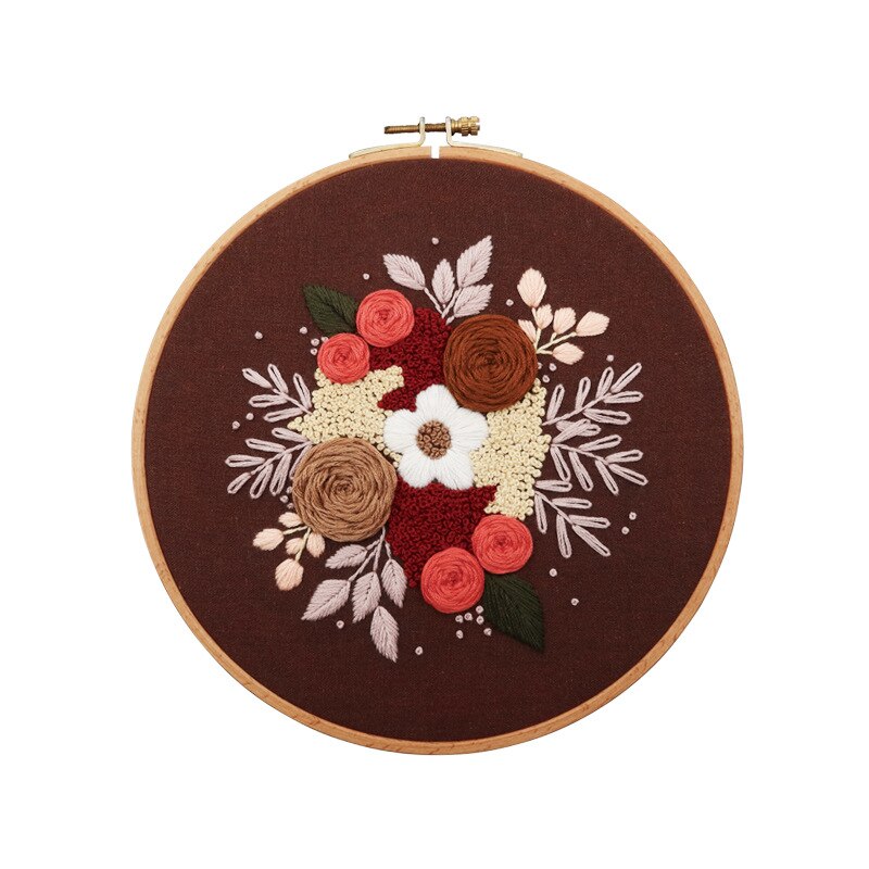 DIY Starter Embroidery Kit with Hoop Flower Cross Stitch Set Needlework Sewing Art Handmade Craft Home Decor Decor