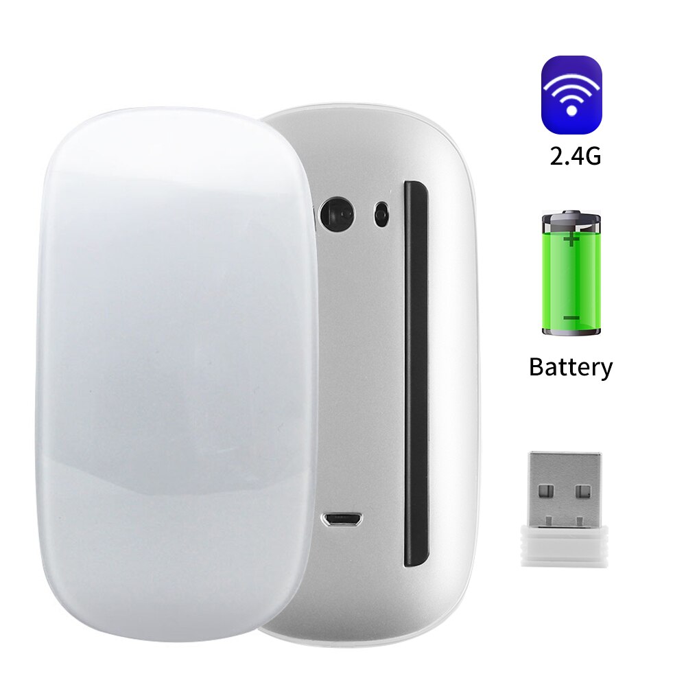 1600 DPI Bluetooth 5.0 Wireless Mouse Magic Arc Touch Mause Ultra-thin Rechargeable Mute Mice for Macbook Laptop Notebook PC: 2.4GHz USB-White