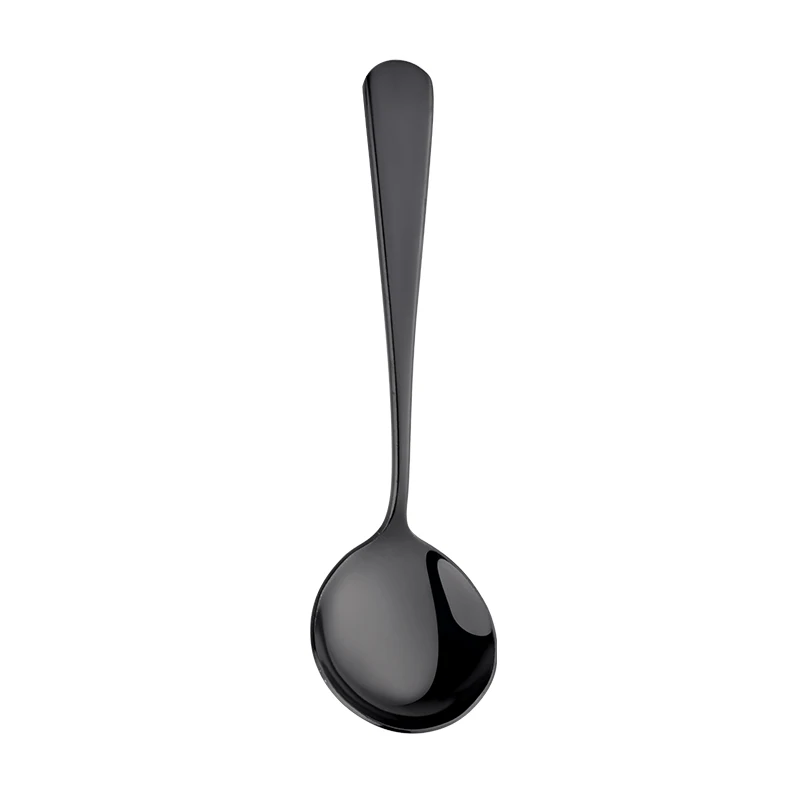 6/8/11Pcs Stainless Steel Soup Spoons Round Dessert Spoon 11 Colors Spoons Set Ice Cream Scoop Spoon In Party Dinnerset: black