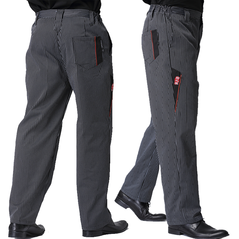unisex Koch hosen Restaurant Uniform Koch Schlauch grau gestreiften Elastische arbeitskleidung für männer Zebra hosen kochen kostüm