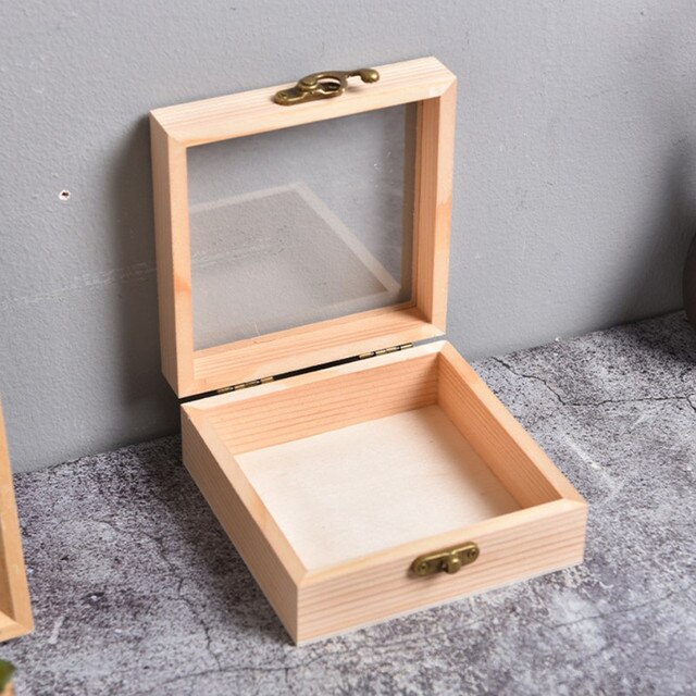 Retro Jewelry Box Desktop Natural Wood Clamshell Storage Decoration Square Wooden Handmade Craft Box With Lock Organizers: 12x12x8 5cm