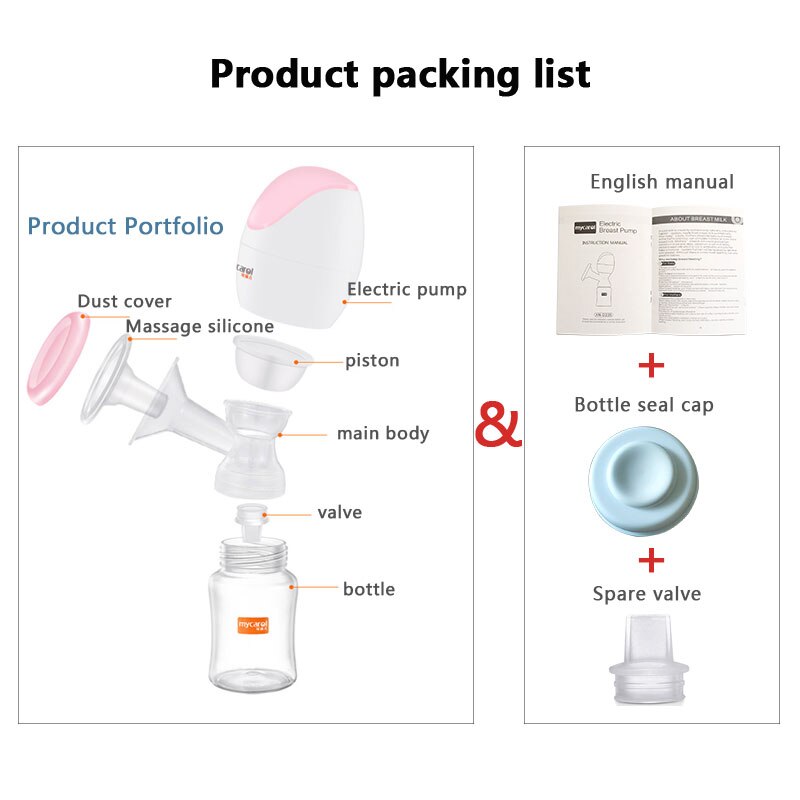 MyCarol Integrated Electric Breast Pump Large suction massage Portable Rechargeable Maternity Breastfeeding Milk extractor