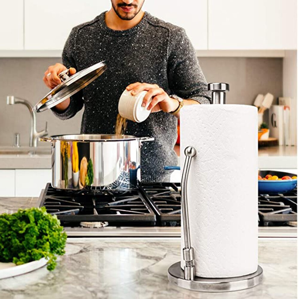 Küchenrollenhalter aus Edelstahl (stehend) - Stabiler und langlebiger Papierrollenhalter - Ideal zum Kochen - Rollenhalter mit modernem und schlichtem suchen - perfekt für Deine Küche