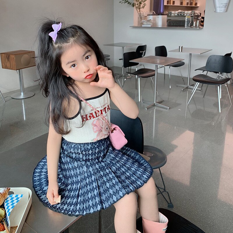Children's Denim Skirt Girls Spring Summer Korean Plaid Short Skirt Trend