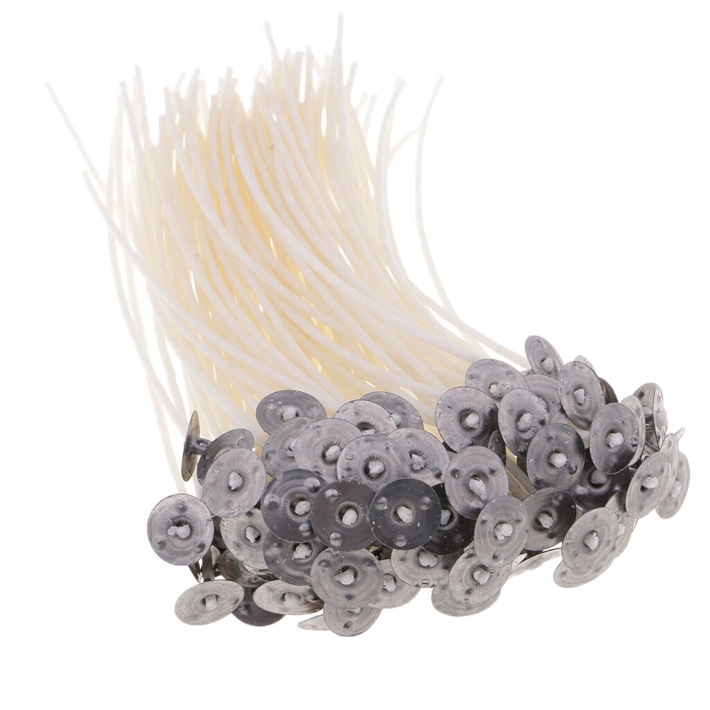 Mecha de vela Natural para fabricación de velas, vela artesanal preencerada de Bajo humo, pretableada, 100% núcleo de algodón Natural, 100 piezas