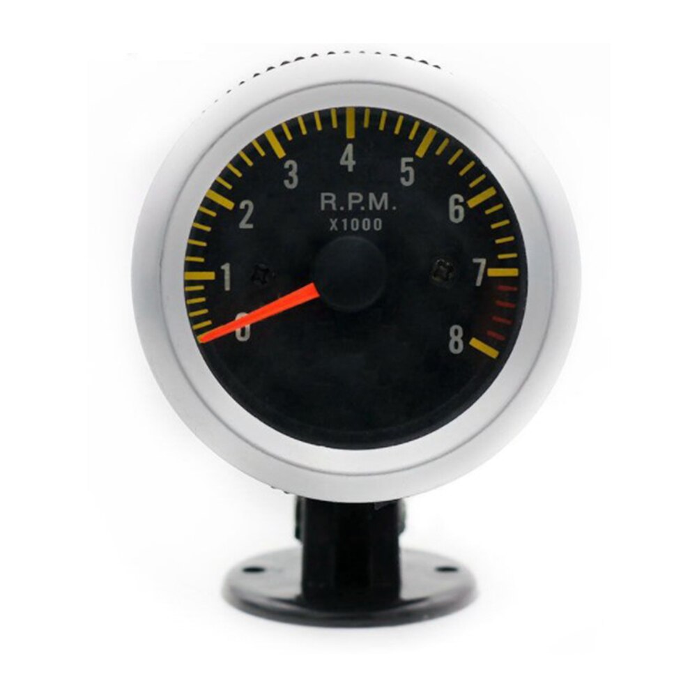 2" 52mm 12V Auto Tachometer 0-8000 Rpm Meter Blue Or White LED Light With Gauge Pod For 4 6 8 Cylinder: Yellow Word White