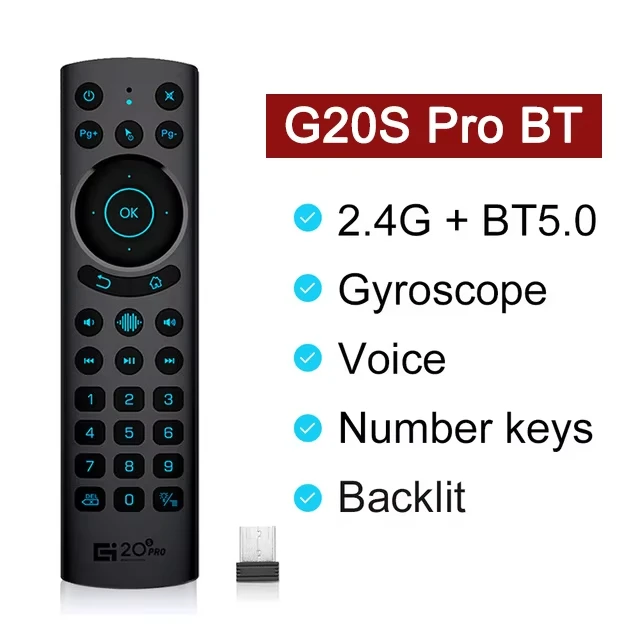 2,4G BT 5,0 Dual Modus Fernbedienung IR Lernen G20S BT PRO Drahtlose Stimme Air Maus Mit Hintergrundbeleuchtung Licht für Android TV Box PC: WHITE