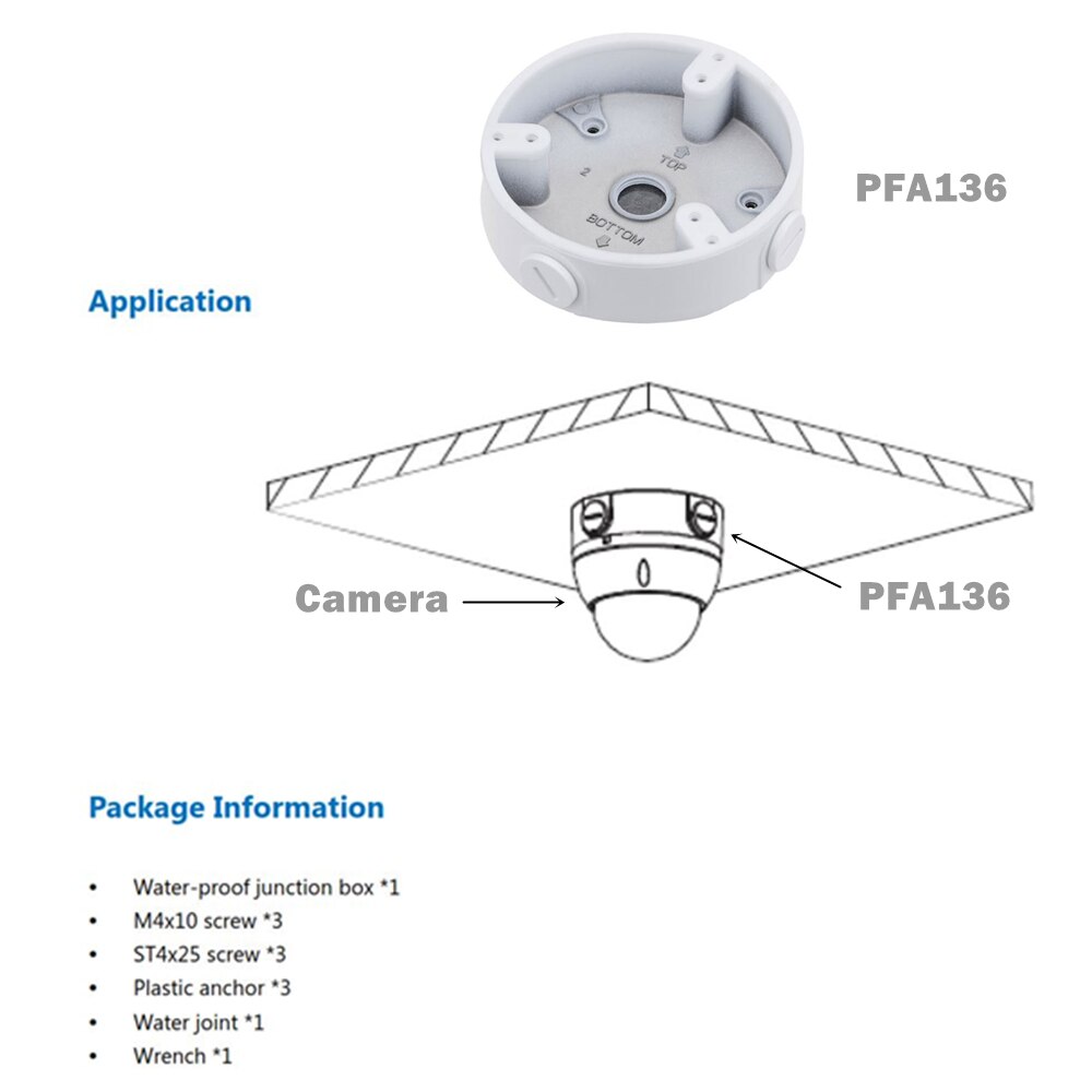 3 stk/pakke pfa 136 vandtæt samleboks dh-pfa 136 til ip kamera hdcvi kamera ptz cctv kamera sikkerhedskamera mini dome kamera