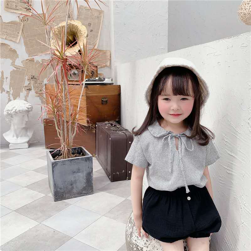 Kinderkleding Zomer Meisjes Koreaanse Zomer Jurk Kleine Revers Tether Korte Mouw