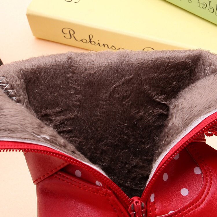 Bottes chaudes en coton pour filles, chaussures d'hiver à la pour enfants, bottes de neige en cuir PU avec dentelle et nœud papillon