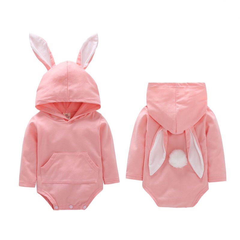 Pudcoco Ons Voorraad Konijn Oor Baby Baby Jongens Meisjes Vallen Kleren Lange Mouwen Hooded Jumpsuit Herfst Kleding Outfit: A / 6m