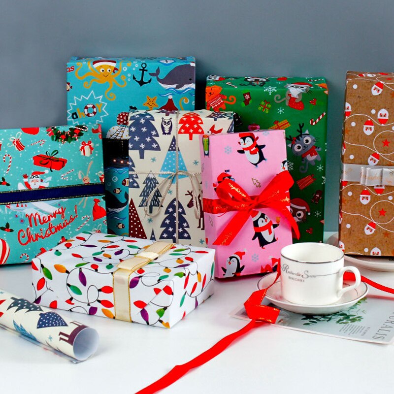 10pcs Christmas Wrapping Paper Cartoon Box Packaging Flower Wrapping Paper