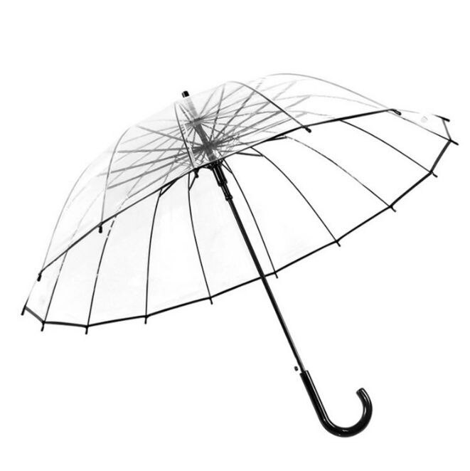 Dobbeltbrug regn og skinne paraply 16- knogle halvautomatisk gennemsigtig paraply japansk lille frisk lang håndtag lige paraply: Default Title