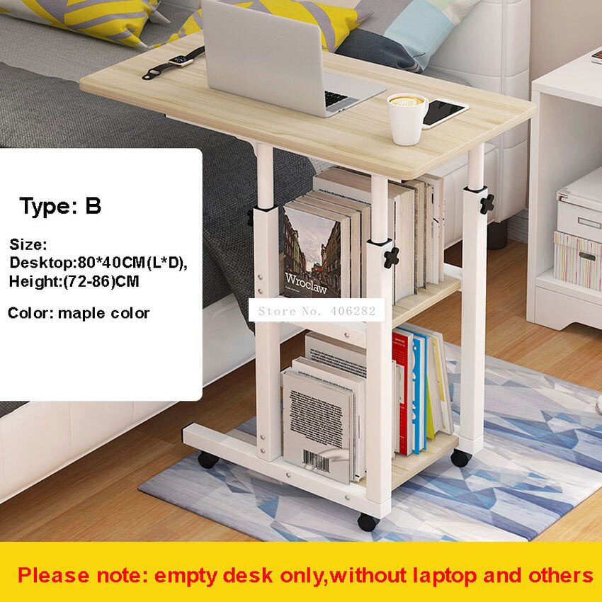 Movable Simple Laptop Table Wood Desktop Height Adjustable Bed Sofa Side Computer Notebook Laptop Desk Table Iron Frame