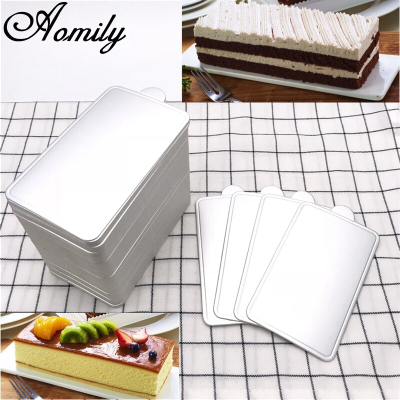 Aomily DIY Zilverkleurige 100 stks/set Rechthoek Mousse Cake BoardsPaper Cupcake Dessert Displays Lade Bruiloft Verjaardagstaart Gebak Mat