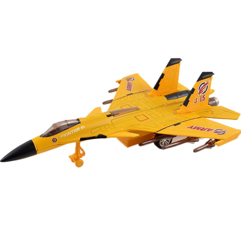 Simulation Pull Back Die Cast Plane Toys with Sound and Light Fighter Aircraft Metal Model Toys: Yellow