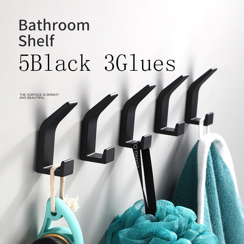 Gancho Doble para ropa de baño, perchero para bata de dormitorio, accesorios de cocina para sala de estar, color blanco y negro, sin perforación: Black 5PCS