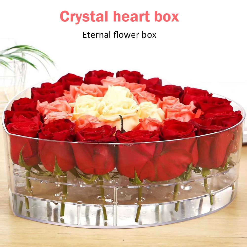 Heart Clear Acrylic Eternal Flower Boxes +Lid Transparent Rose Flower Packaging Florist Makeup Organizer Valentines Day DIY