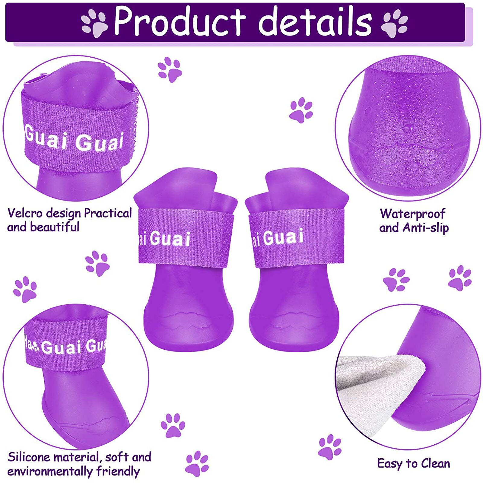Zapatos impermeables para mascotas, Botas de lluvia antideslizantes a prueba de suciedad para perros pequeños, gatos, cachorros, 4 Uds., , ,