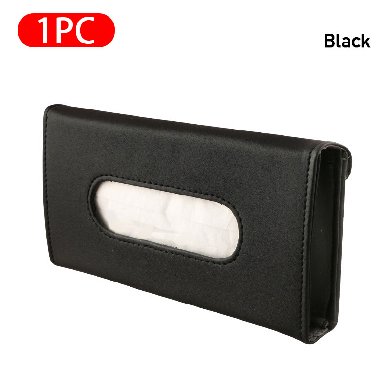 Artificial Leather Car Tissue Bag Hanging Napkin Case Universal Auto Sun Visor Paper Towel Holder Sunshade Tissue Box Accessori: Black 1pc