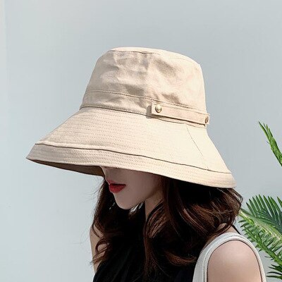 Bingyuanhaoxuan 7 ensfarver bøttehatte til kvinder mænd panama bøttehætte kvinder hat fisker bomuld enkle hatte: Beige