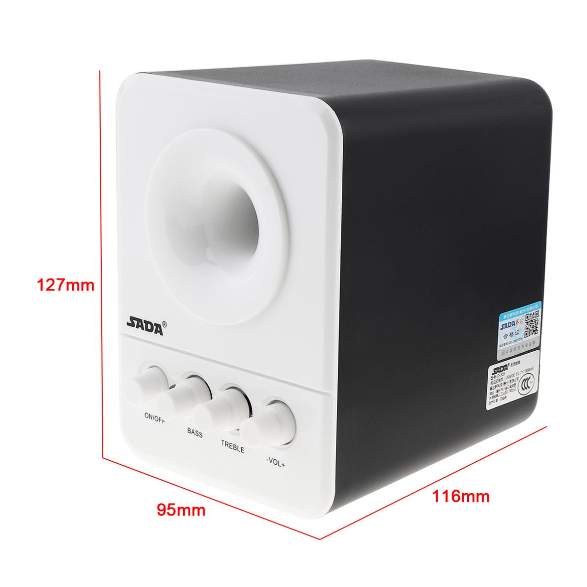 SADA D-203 Wired Mini Bass Cannon 3W PC Combination Speaker Mobile PC Speaker with 3.5mm Stereo Jack and USB 2.1 Wired Powered