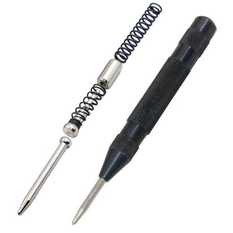 Automatic Center Pin Punch Spring Marking Holes Tool Wood Press Dent Marker Woodworking Tools For Kerner Center Punch Drill: Black