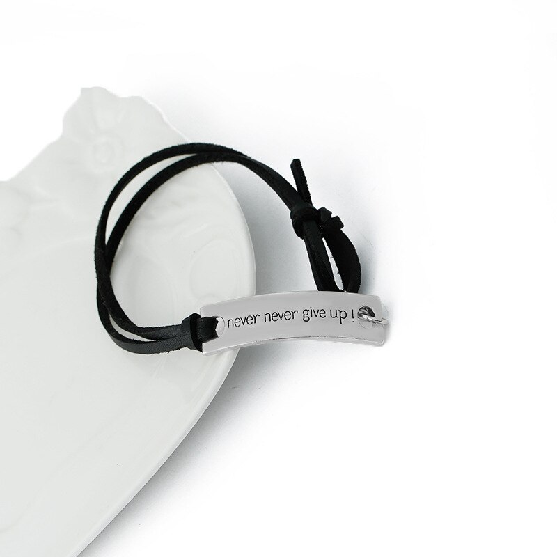 Never Give Up-pulseras para envolver, brazaletes inspiradores, pulsera con mensaje estampado para amigo, trabajo duro, de Graduación