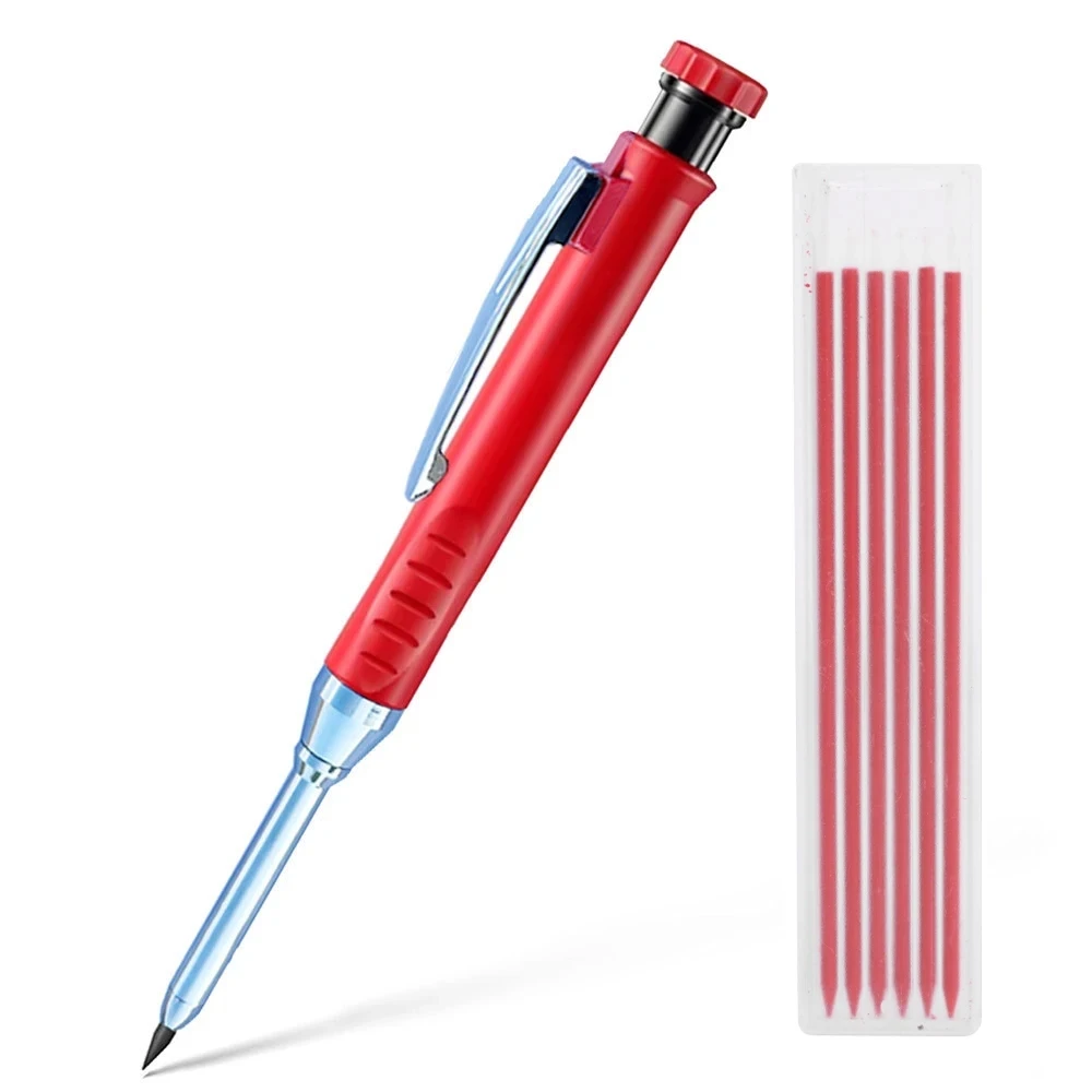 Paquete de 4-1 lápices de carpintero sólidos con recambio, marcador de lápiz mecánico de Agujero profundo de punta larga de 40mm para construcción de carpintería: Negro