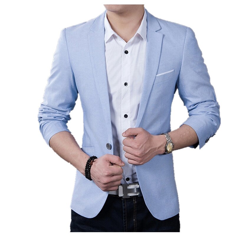 Märke män kavaj casual företag bröllopsfest kostymer män slim fit kostymjacka manlig plus storlek s -5xl kavaj masculino: Ljusblå / M