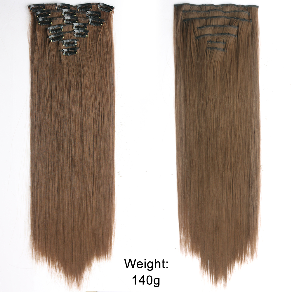 Grampo reto longo em extensões de cabelo 4 pçs/set sintético 22 ''preto marrom escuro cor mista fibra resistente ao calor