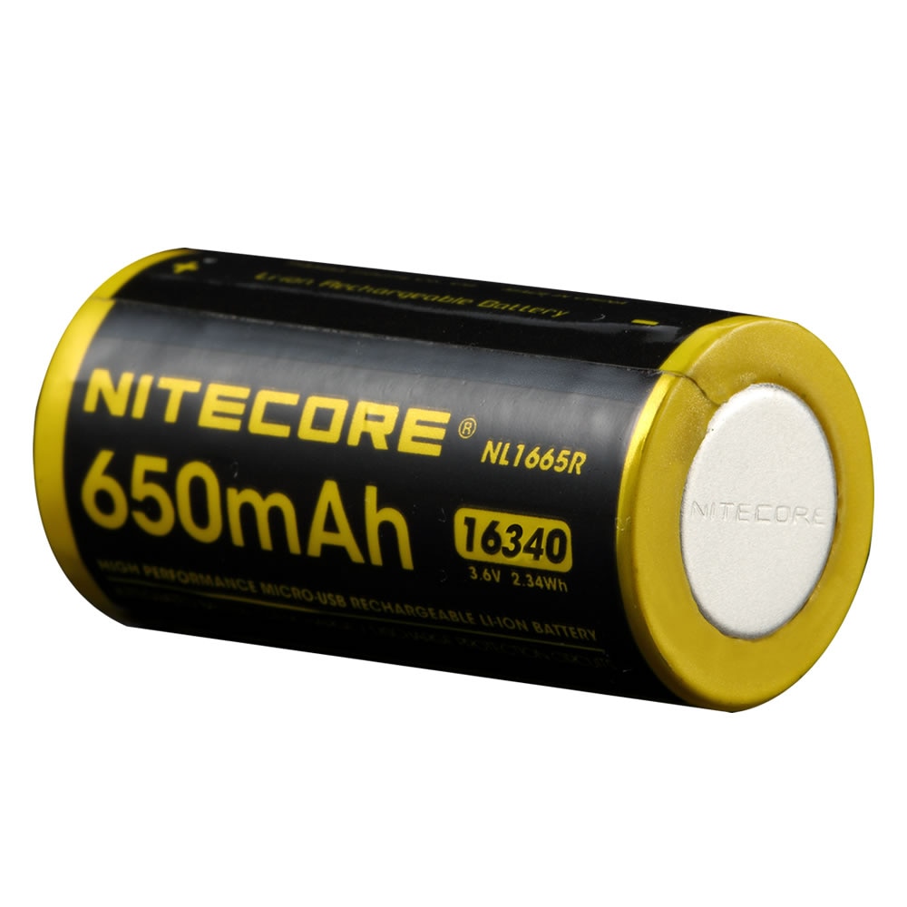NITECORE NL1665R 650mAh 16340 CR123 Built-in Micro-USB Charge Port Rechargeable Li-ion Battery 3.6V 2.34Wh High Performance