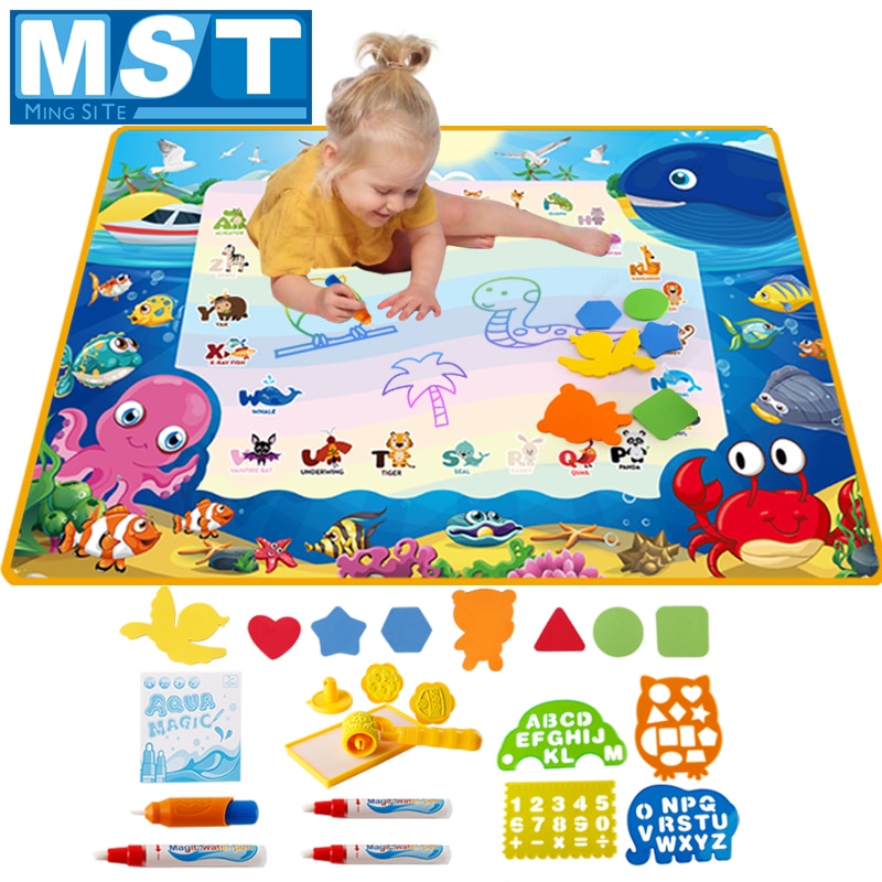 Big Size Aqua Magic Water Drawing Mat Kleuring Set Magic Pennen & Stempel Set Schilderen Speelgoed Tekentafel Educatief Speelgoed voor Kids