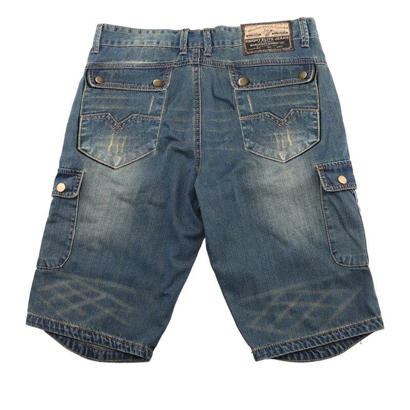Sommer denim cargo shorts til mænd lynlåse flere store lommer lige bomuld casual jeans shorts korte cargo jeans