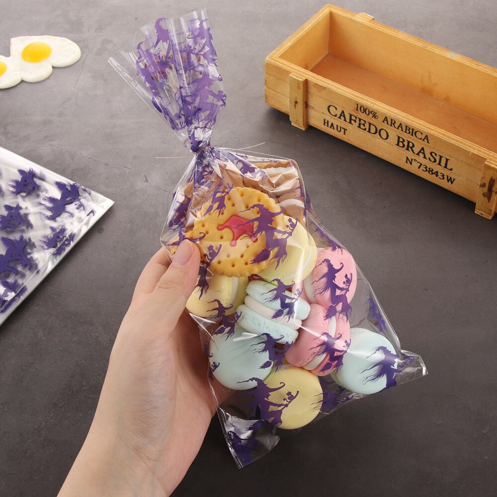 50pcs Halloween Candy Bag Treat Bags Cookie Candy Baking Packaging Pumpkin Bat Witch Halloween Party Decoration Supplies