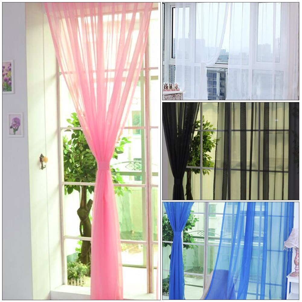 Pair (2 Panels) Of Tulle Curtains Solid Sheer Curtains Tulle Window Voile Net Curtains Window Screen Home Kitchen Living Room De