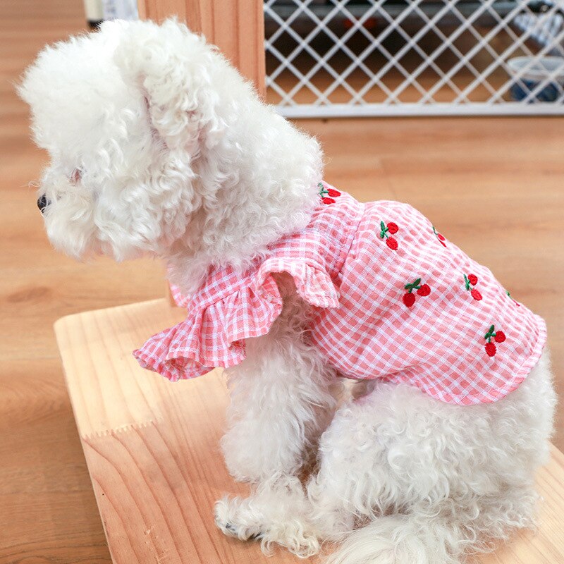 Faldas de perro de verano, vestido de princesa, cereza rosa, ropa para perros, Seeves voladores suaves