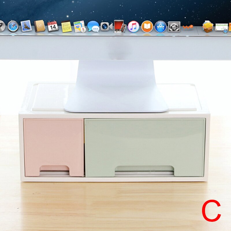 LCD Monitor Stand Holder Bracket with Office Drawer Storage Box Organizer for Desktop FKU66: C