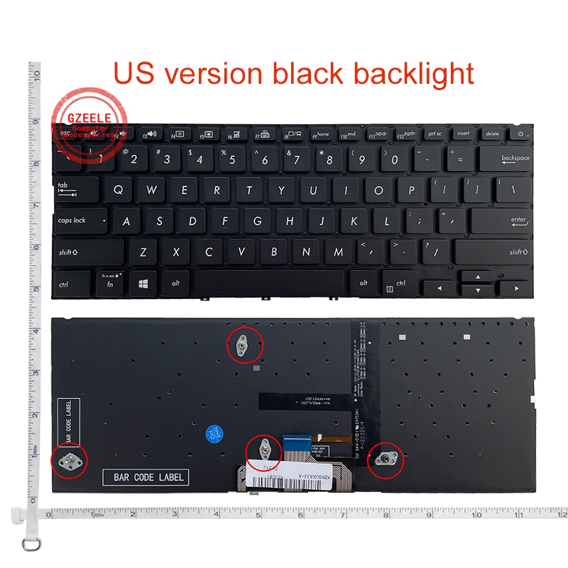 US Backlit Laptop keyboard for ASUS Zenbook 14 UX433 UX433F UX433FA UX433FN UX433FL UX434 U4300F English: Black Backlit