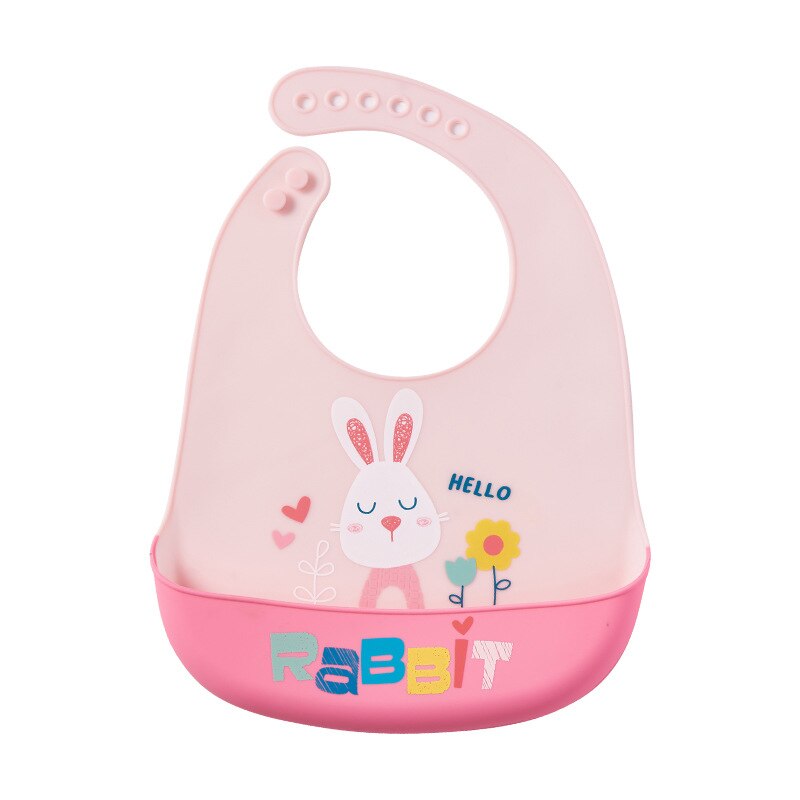 Adjustable Silicone Baby Bibs Cute Cartoon Print Boys Girls Bibs Waterproof Feeding Infant Bibs Baby Accessories: pink rabbit