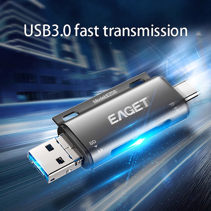 Eaget EZ08 Kaartlezer, type-C Micro-Usb Usb 3.0 Otg Hoge Snelheid Geheugenkaart Draagbare Multi-Functie Met Voor Sd/Tf Card Slot