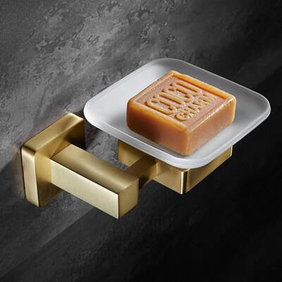 Bathroom Accessories Set Solid Brass Towel Bar/Rack Tissue Rack Toilet Brush Holder Corner Shelves Bath Hardware Brushed gold: Soap dish