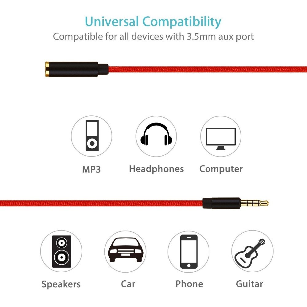 3.5Mm Audio Verlengkabel Jack 3.5Mm Man-vrouw Extender Kabel Voor Hoofdtelefoon Huawei P20 Iphone 6S MP4 Speler Audiokabel